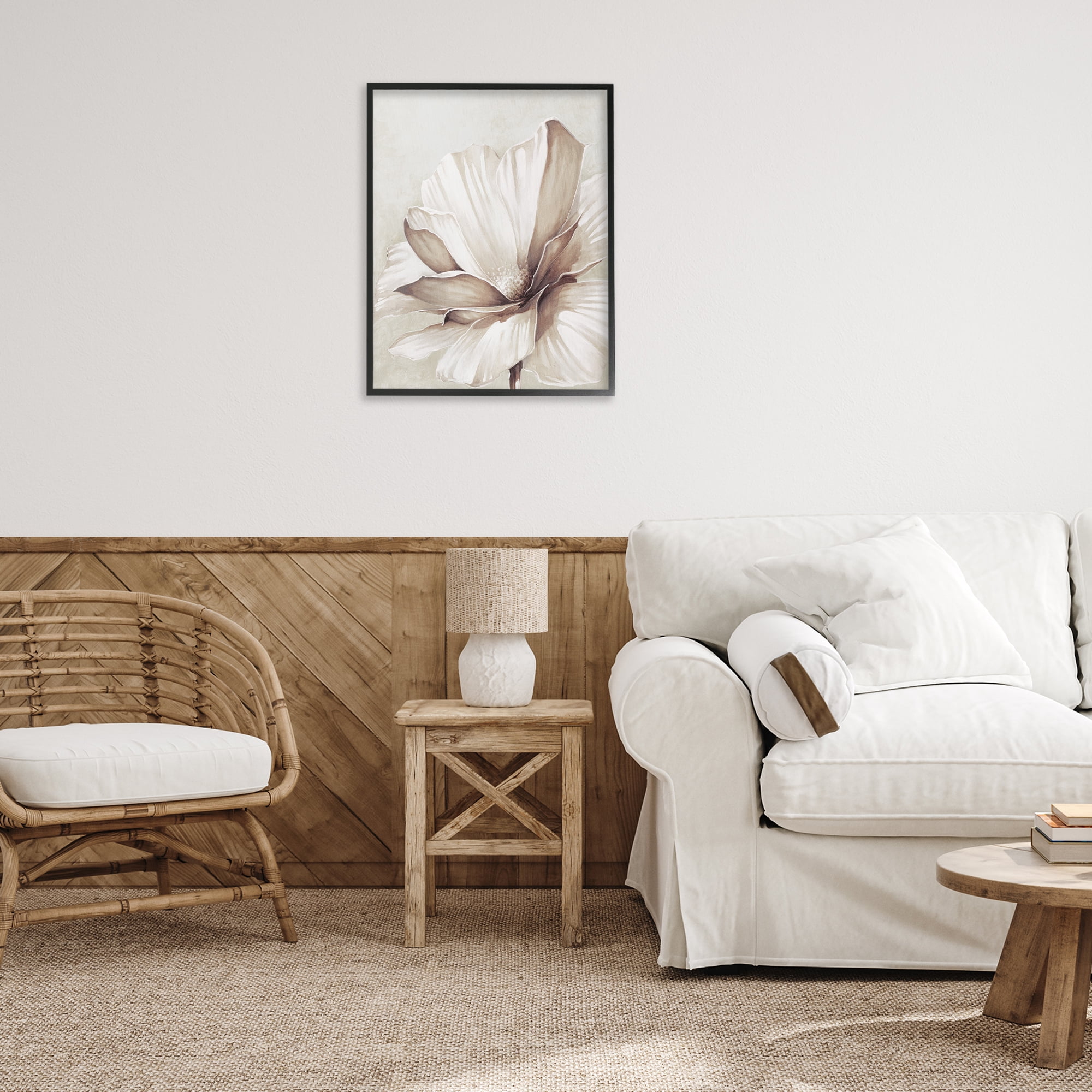 Stupell Industries White Flower Petals Botanical & Floral Painting Black Framed Art Print Wall Art, 24 x 30