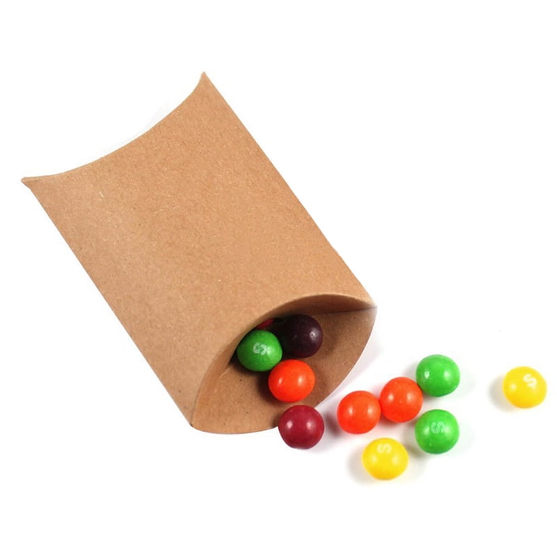 100Pcs Kraft Paper Pillow Candy Box Wedding Favor Gift Party Supply 