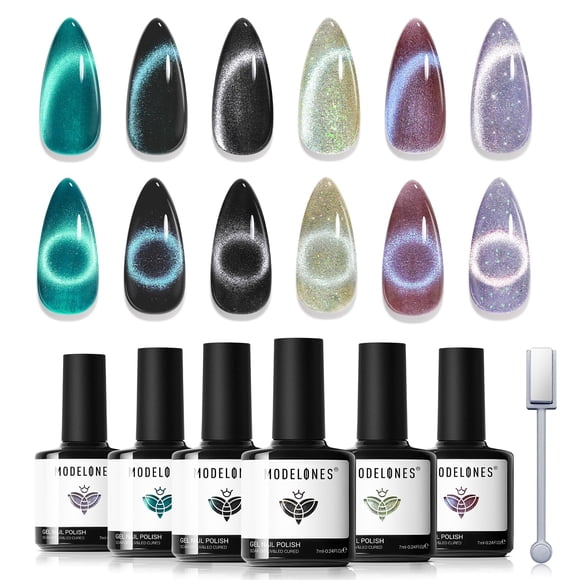 Set de esmaltes de uñas Modelones Cat Eye Gel 6 colores holográficos