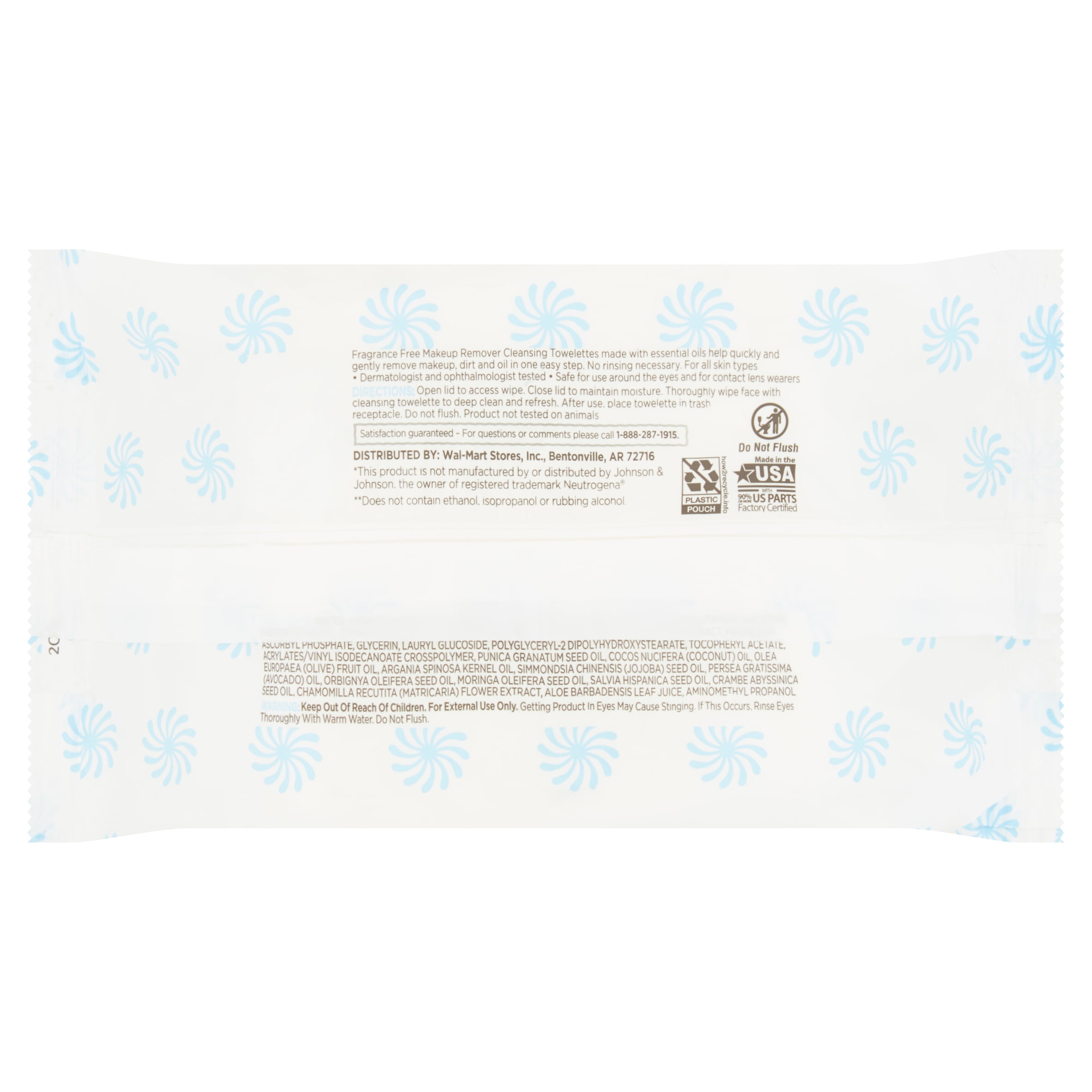 Equate Beauty Fragrance Free Makeup Remover Cleansing Towelettes, 40 Count