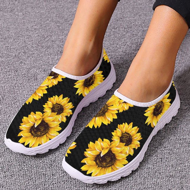 Chaussures Plates d'Été Imprimé Tournesol pour Femmes, Chaussures Décontractées, Mocassins à Enfiler