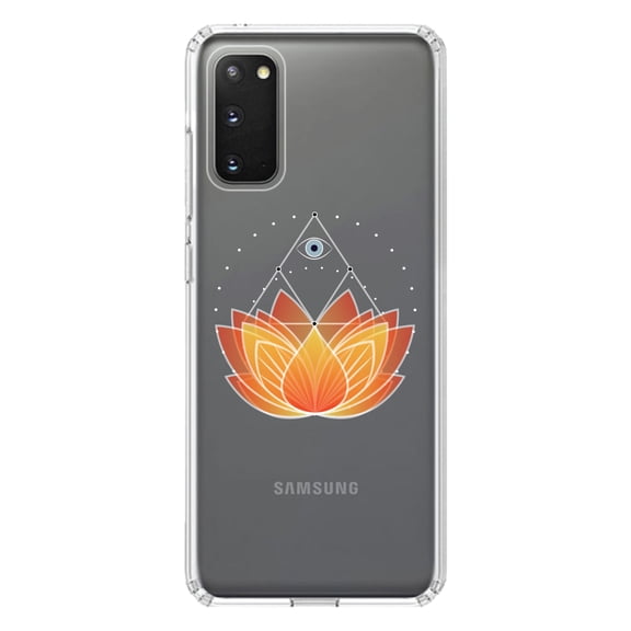 DistinctInk Clear Shockproof Hybrid Case for Galaxy S20 PLUS / 5G (6.7" Screen) - TPU Bumper, Acrylic Back, Tempered Glass Screen Protector - Lotus Flower and Third Eye