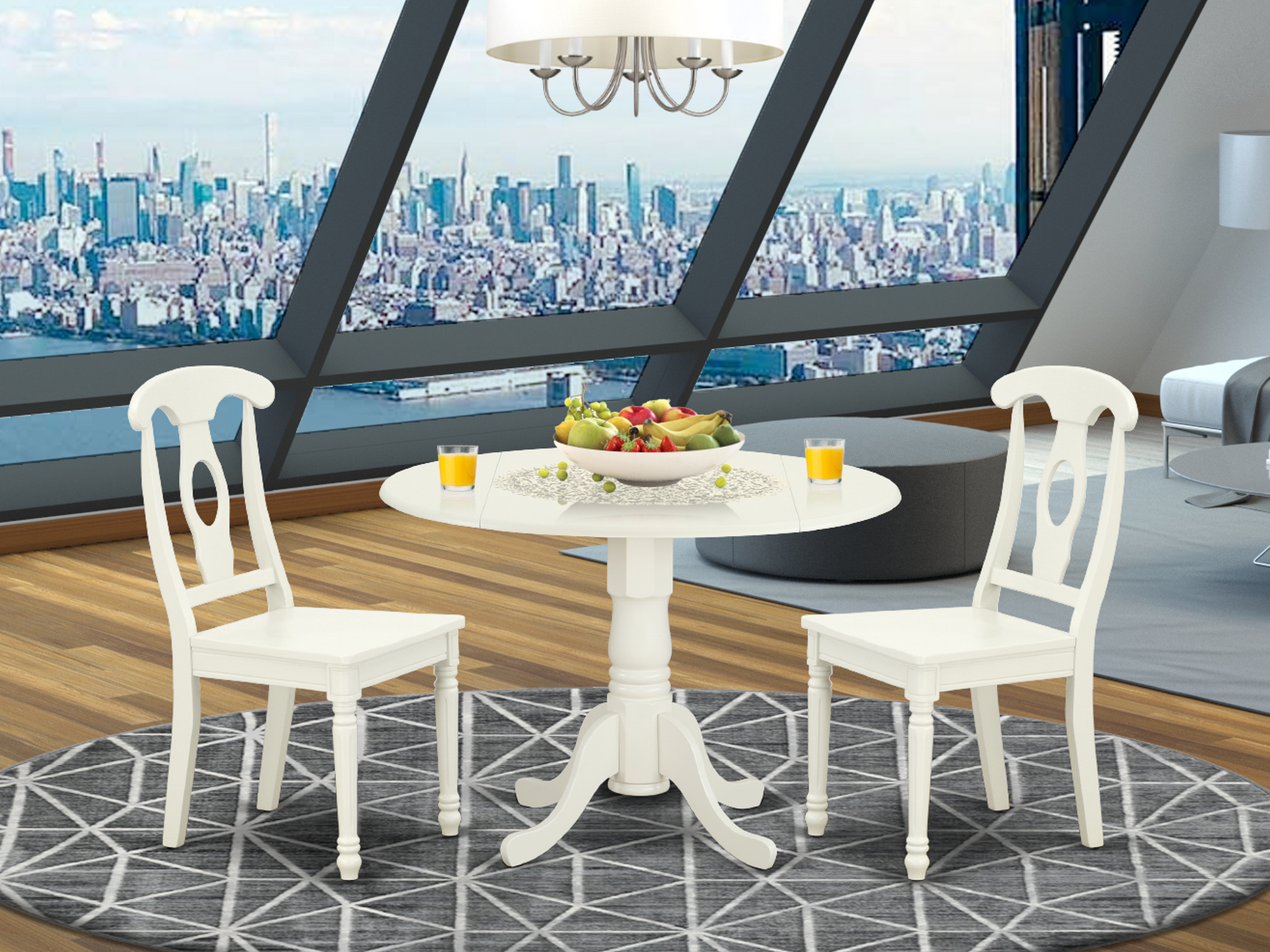 DLKE3LWHW 3PC Round 42 inch Table with Two 9Inch Drop Leaves and 2