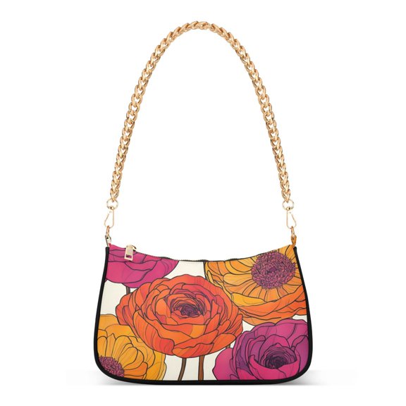 FORMRS Womens Shoulder Bag with Chain Strap Clutch Purse Cute Tote Handbag, Purple Hand Drawn Floral