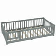 thumbnail image 6 of Montessori Bed with Rails, Twin Size Floor Bed with Door & Slats Support, Wood Playhouse Bed with Fence, No Box Spring Needed,Gray, 6 of 8