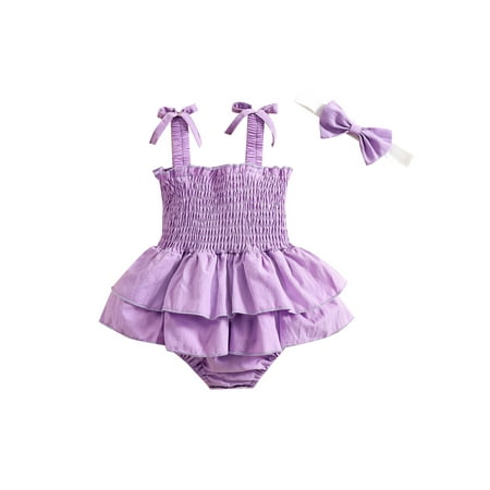 

Newborn Infant Baby Girl Summer Romper Sleeveless Ruffle Elastic Pleated Floral Sleeveless Romper + Bow Headband Summer Clothing