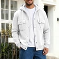 thumbnail image 2 of Generic Men's Hooded Snap Button Sweatshirt Jacket, Long Sleeve Casual Shacket With Flap Chest Pockets, Ribbed Cuffs Hem Drawstring Hood Fleece Outerwear White,S, 2 of 7