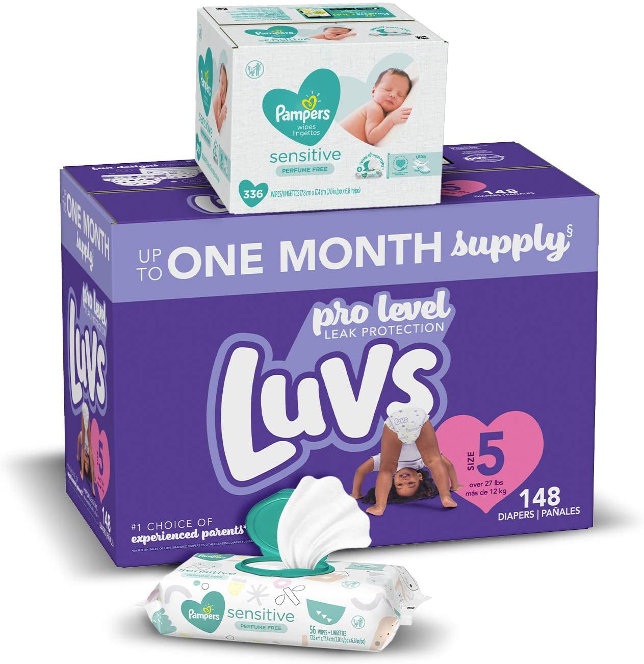 336 Total Wipes Diapers Size 5 6X Pop-Top Pack Luvs Ultra Leakguards Disposable Baby Diapers ONE Month Supply with Pampers Sensitive Water Based Baby Diaper Wipes 148 Count and Baby Wipes 