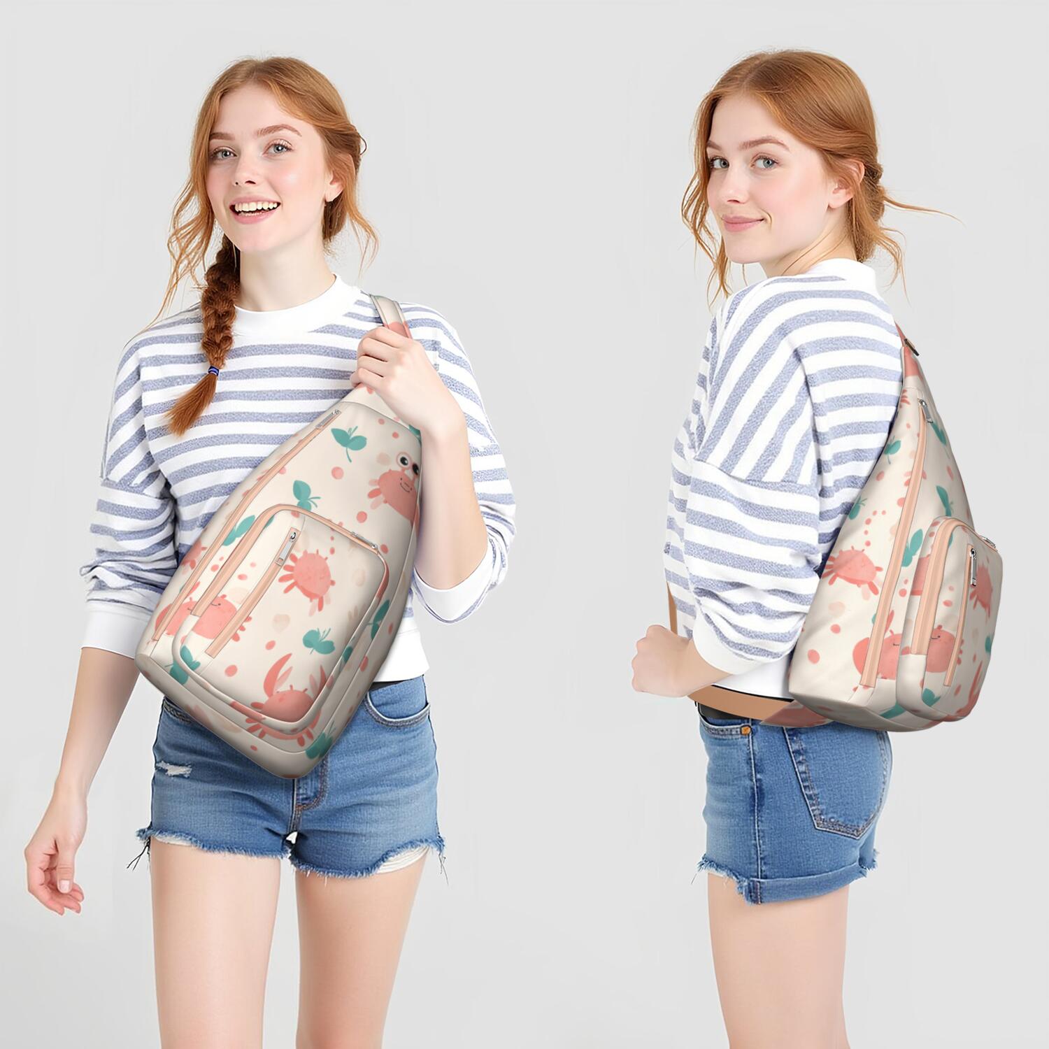 Stylish Crossbody Sling Bag Marine Adorable Crab Trendy Sling Backpack for Women/Men Adjustable Lightweight Travel Hiking Casual Daypack for Unisex