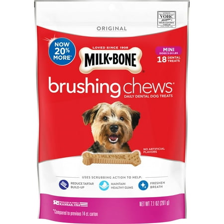 Milk-Bone Brushing Chews Daily Dental Dog Treats, Mini, 7.1 Oz., 18 Bones Per