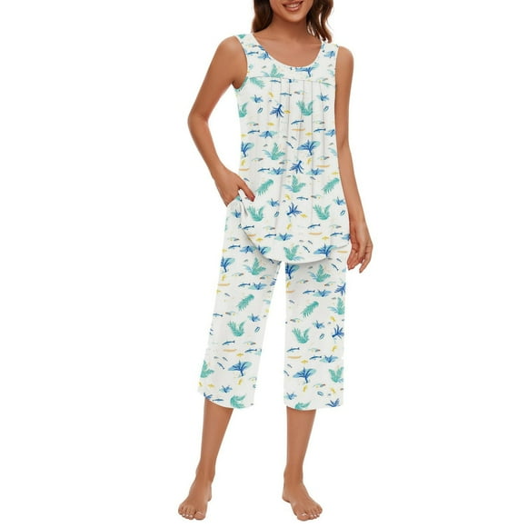 Huaizzzy Women Soft Sleeveless Tank Top and Capri Pants with Pocket Loungewear Sets Pajamas Sets Pajamas for Women Teenager Pajamas Hummingbird Pajamas for Women Womens Shorty Pajamas Set Pajama Set
