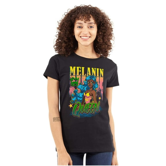 Cute Motivational Melanin Queen Womens Slim Fit Graphic Tee Brisco Brands S