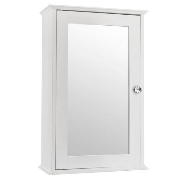AsterOutdoor Single Door Mirror Cabinet - Wall Mounted Bathroom Medicine Cabinet with Storage Shelf, White Finish for Bathroom Organization