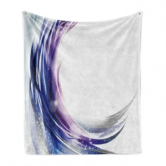Abstract Soft Flannel Fleece Throw Blanket, Cool Wave Like Ombre Design Vibrant Color Dots Artwork, Cozy Plush for Indoor and Outdoor Use, 50" x 70", Purple Blue and White, by Ambesonne