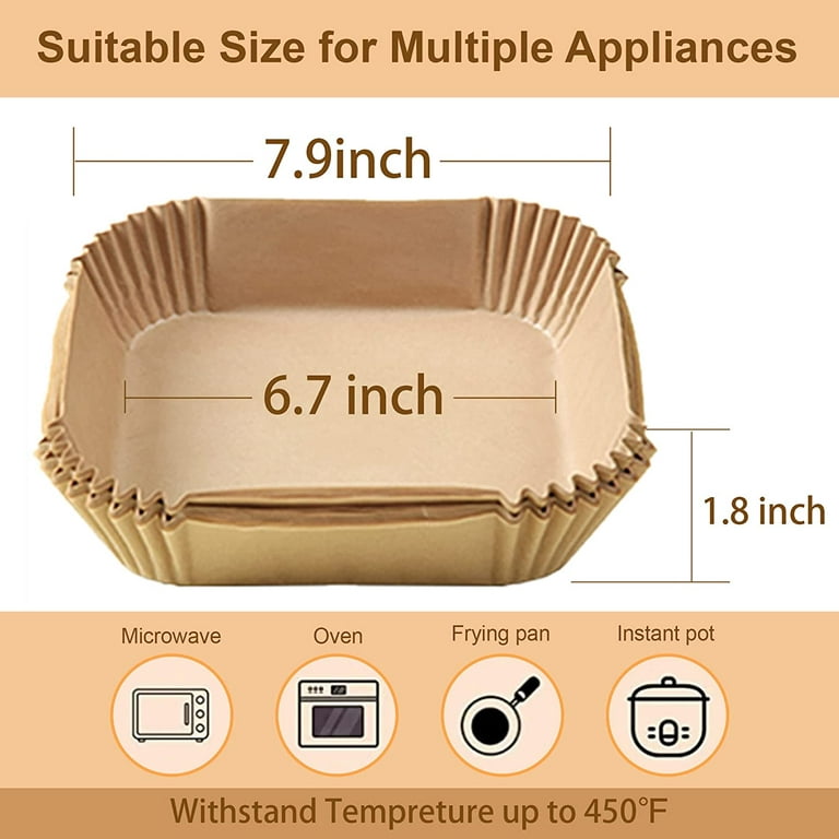 M BUDER Air Fryer Disposable Paper Liners, 100PCS Non-Stick Air Fryer  Parchment Liner, Oil Resistant, Waterproof, Food Grade Baking Paper for 5-8  QT Air Fryer Baking Roasting Microwave 8inch 