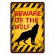 thumbnail image 1 of Letrero de metal con diseño de lobo vintage, con texto en inglés "Beware of Wolf", de aluminio, divertido cuidado con decoración de animales, 12.0 x 8.0 in, 1 of 5