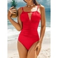 thumbnail image 2 of Charmo Women V Neck One Piece Bathing Suits Ruched Tummy Control Monokini Swimsuits, 2 of 6