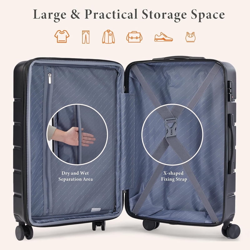 Sybels 20 Inch Carry On Luggage, Hard Shell Expandable Suitcase with TSA Lock and Double Spinner Wheels, Black