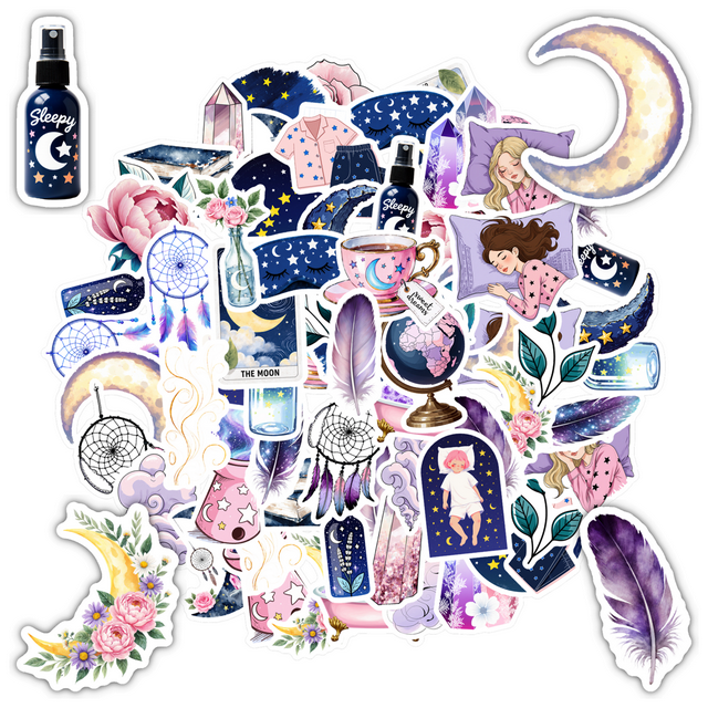 35pcs Floral Stickers Dreamy Stickers Moon Stickers Night Stickers for Laptops Notebooks Suitcases