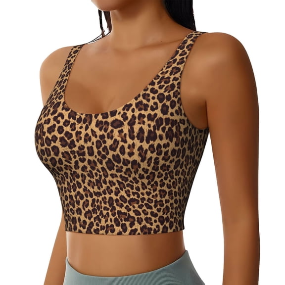 Picia Leopard Printed Sports Bra for Women,Padded Strappy Sports Bras Medium Support Yoga Bra with Removable Cups,Running Yoga Bra-
