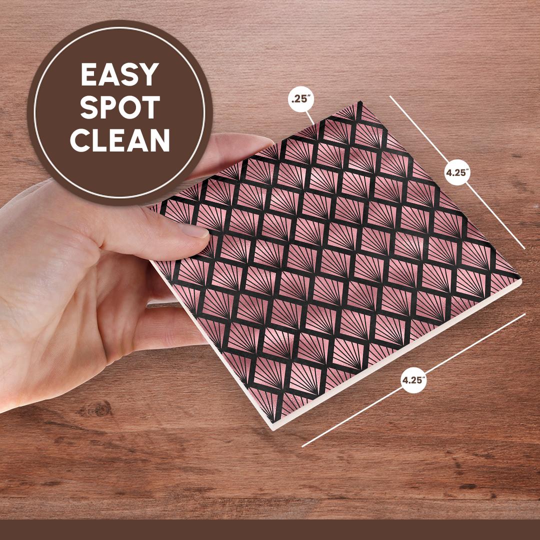3drose, Contemporary Pink and Black Art Deco Diamond Pattern, Set of 8 Ceramic Tile Coasters