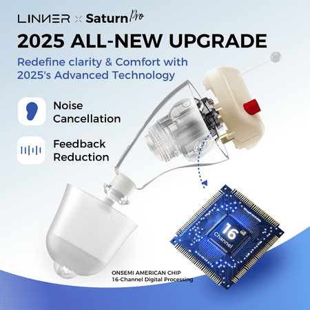 LINNER - Saturn 2 OTC Rechargeable Hearing Aids for Seniors, Discreet & Noise-Canceling – Beige - Beige Gold