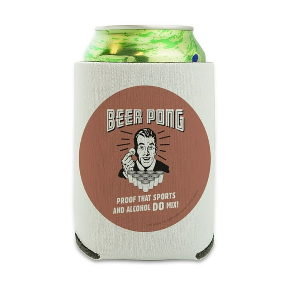Beer Pong Proof That Sports and Alcohol Do Mix Funny Humor Retro Can Cooler - Drink Sleeve Hugger Collapsible Insulator - Beverage Insulated Holder