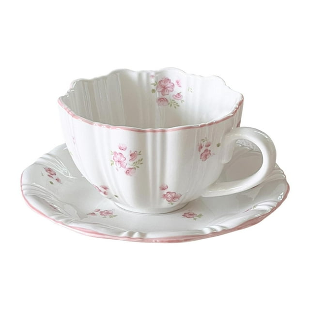 Taza de té y platillo de cerámica, elegante y único juego de tazas de té de , taza de café para regalo de cumpleaños, cafetería, oficina,