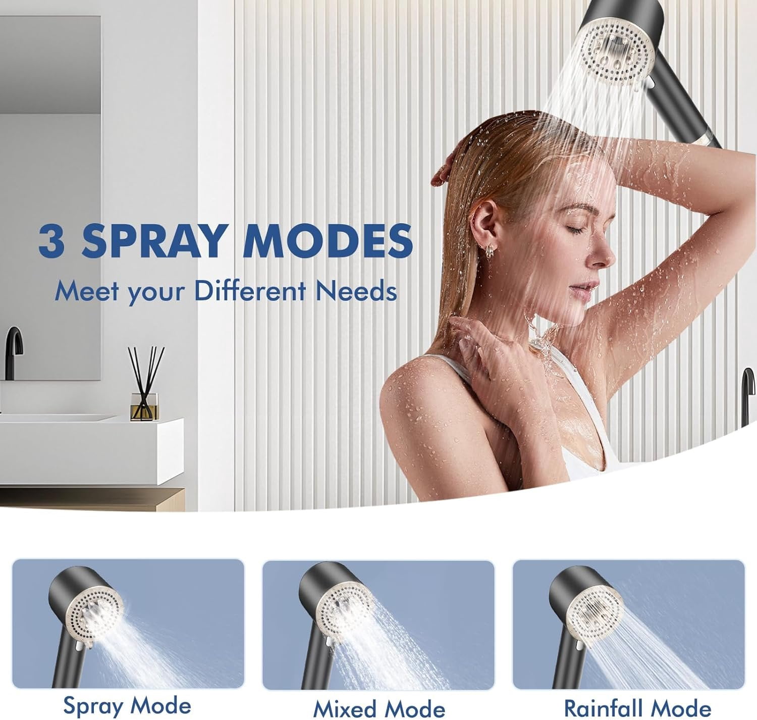 Filtered Shower  with Handheld,High  Shower Heads 3  Modes Turbo with /OFF ,Water Filter Shower  with Stainless Hose for Hard Water RV  Camper Travel Trailer