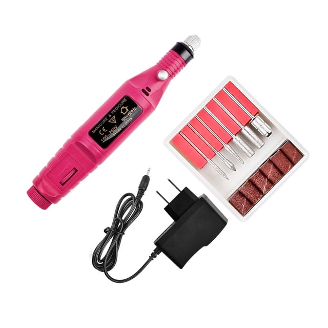 Seitruly Taladro eléctrico, pluma para tallar, herramienta definitiva para arte de uñas, máquina portátil para mejorar uñas, juego de Juegos de manicura estándar americano Rosa roja