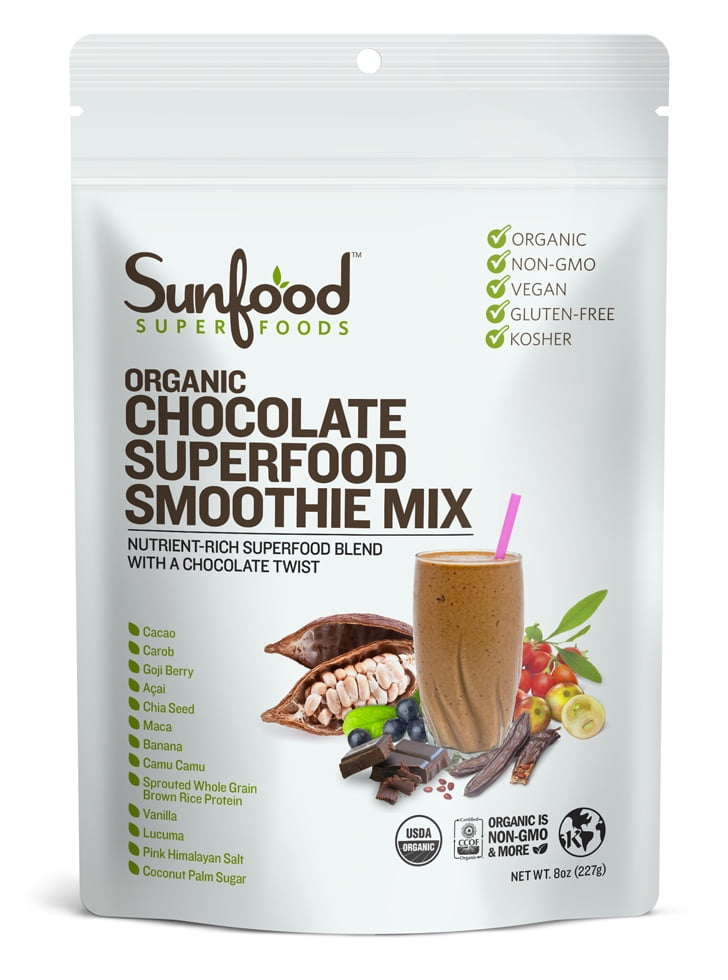 Sunfood Superfoods Organic Superfood Smoothie Powder, Chocolate, 8.0 Oz