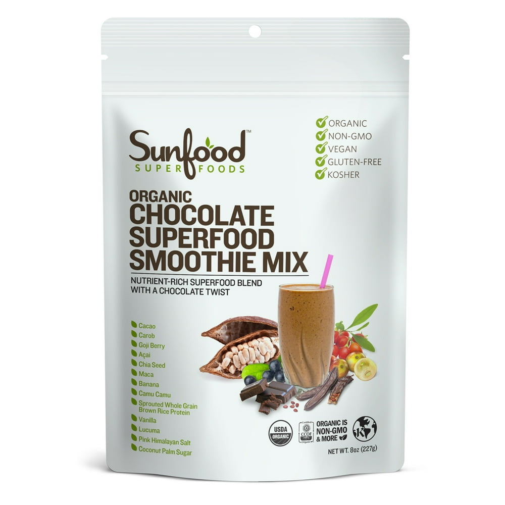 Sunfood Superfoods Organic Superfood Smoothie Powder, Chocolate, 8.0 Oz