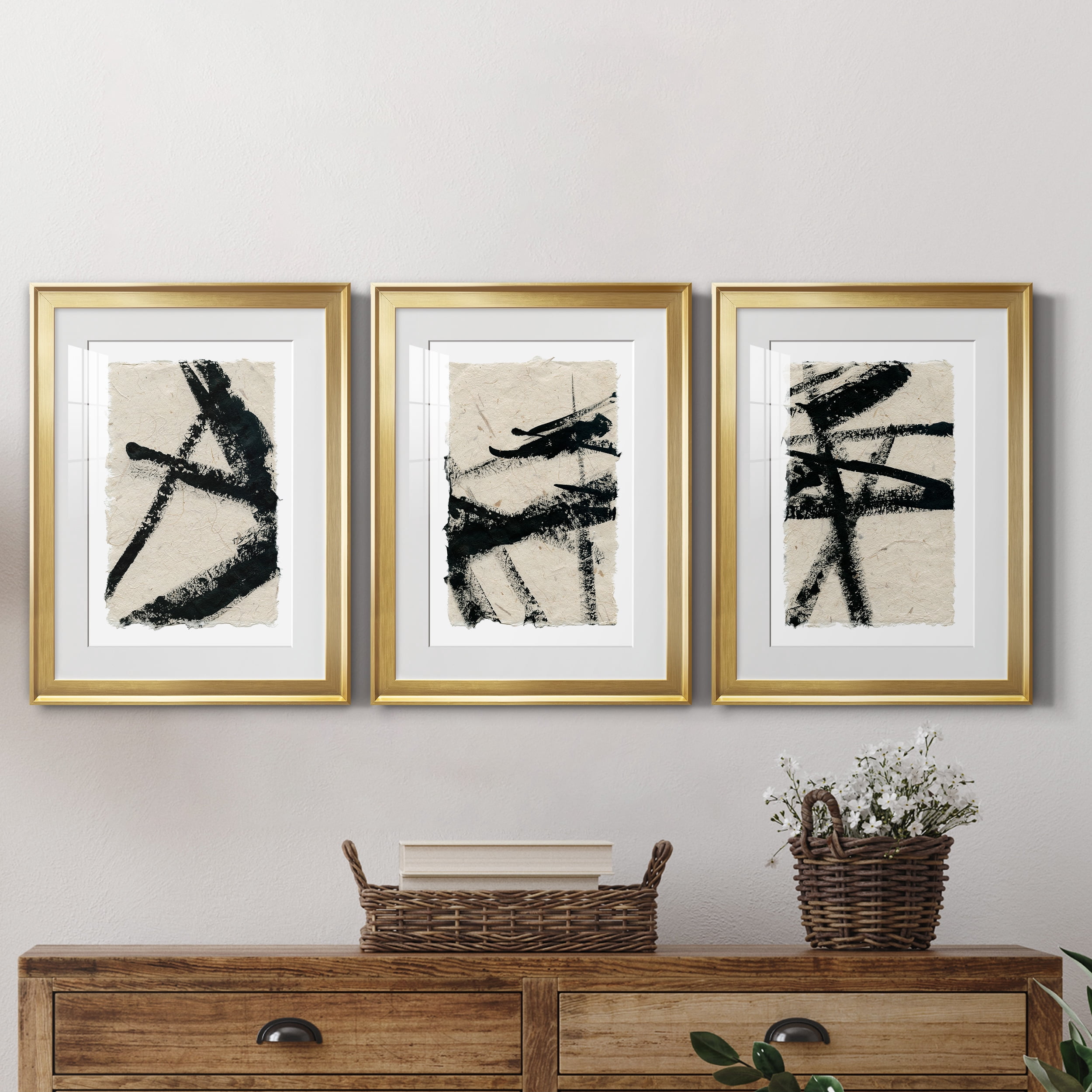 Lines Crossed I Premium Framed Prints Set of 3 - Ready to Hang - 22 x 30 Each - Gold Frame
