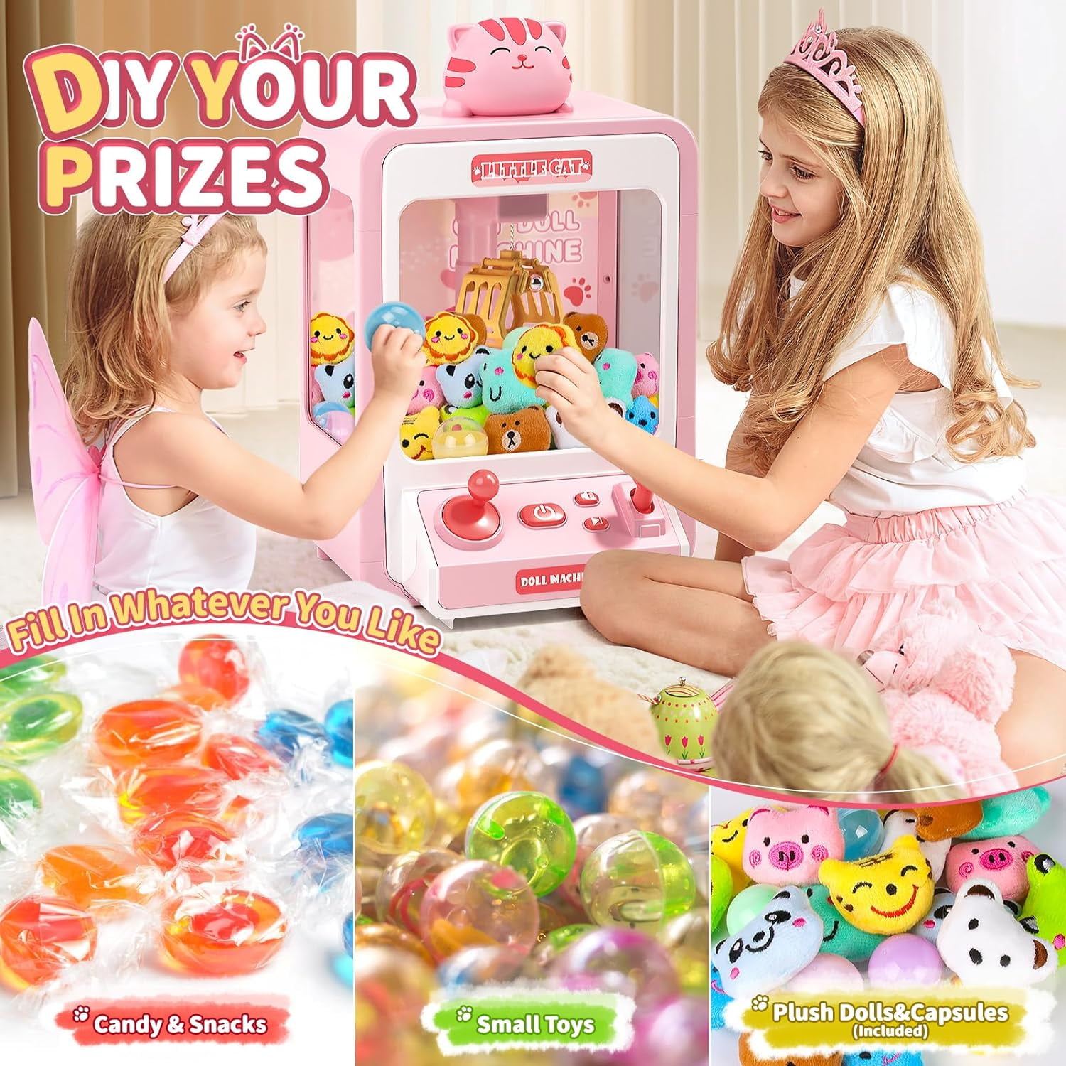 Sunforu Claw Machine ,Candy Vending Prize Machine Dispenser with LED Light & Adjustable Sound,Christmas Birthday Gift for Boys Girls Age 3+