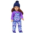 thumbnail image 2 of Sophia's Ikat Print Snow Bib Overalls, Long Sleeve Tee, Fleece Hat and Boots Set for 18" Dolls, Purple, 2 of 4