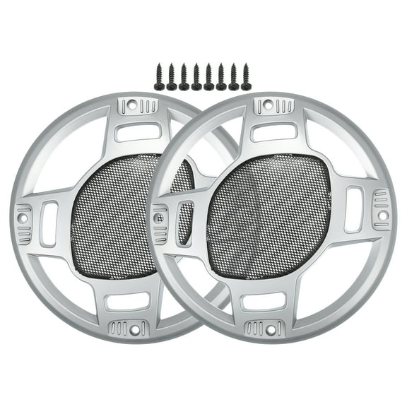 Unique Bargains 2pcs 6.5" Car Speaker Grills Cover Mesh Round Audio Subwoofer Protector w/ Screws Iron Silver Tone Black