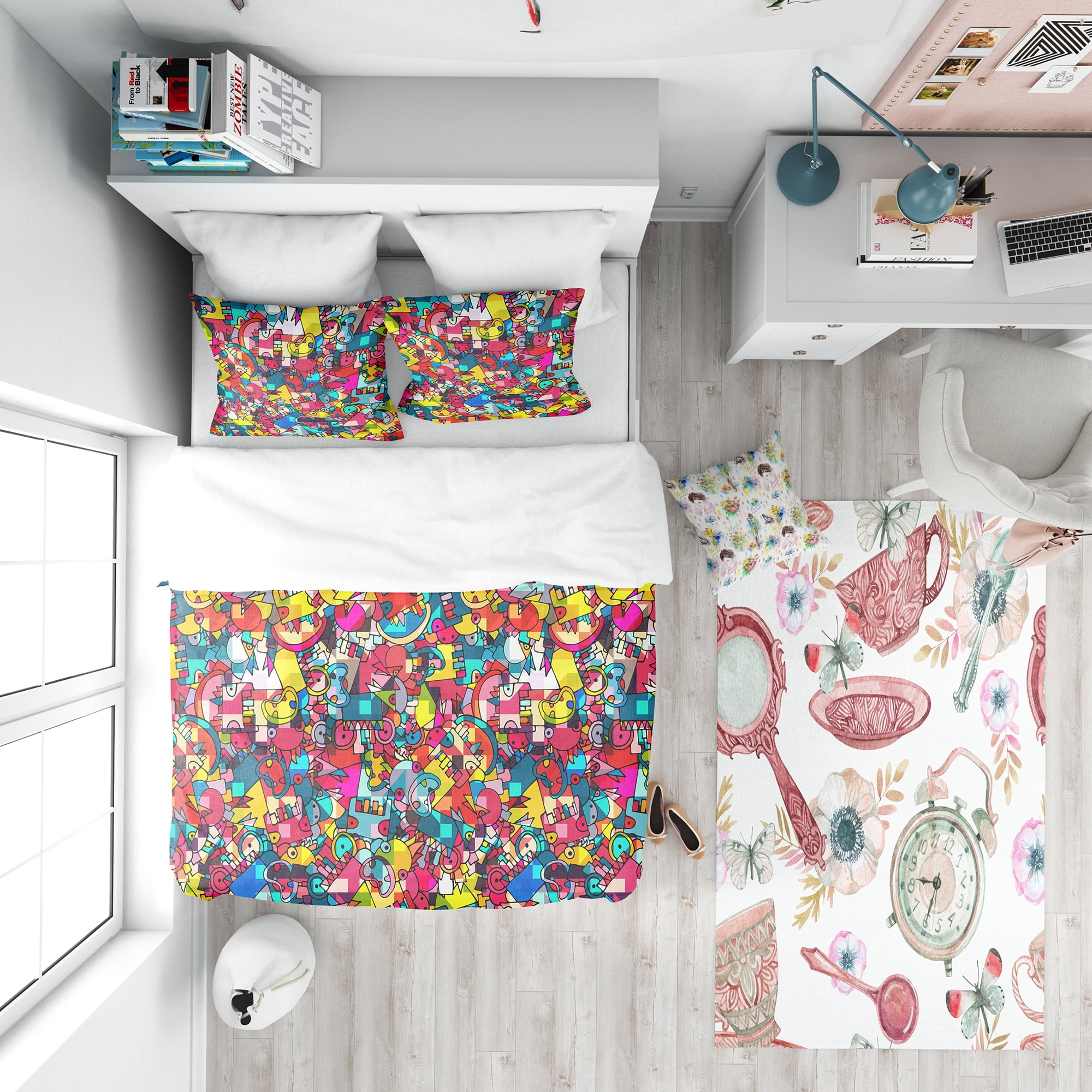Designart 'Abstract Geometric Background with Monsters' Teen Duvet Cover Set