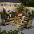thumbnail image 3 of Ovios 10 Pieces Outdoor Patio Furniture All-Weather Wicker Sectional Conversation Set with Swivel Chairs & Solar Coffee Table, Black, 3 of 11