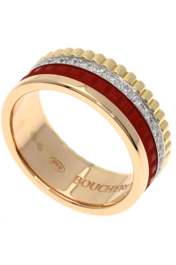 Pre-Owned Boucheron Quatre Small Red Ceramic Diamond Ring JRG0293847 18K Pink Gold Women's