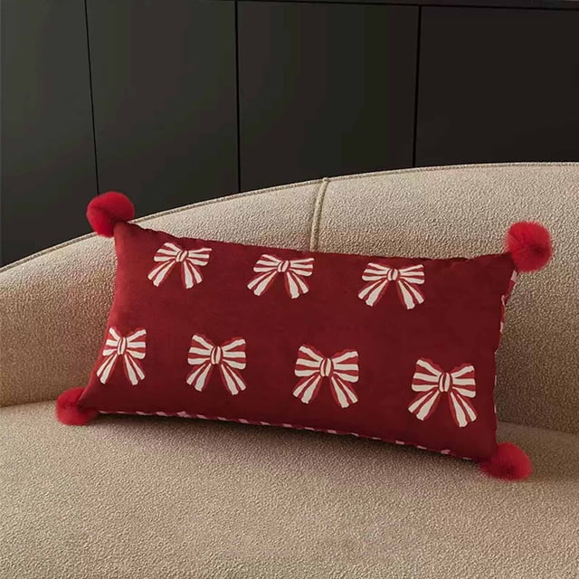 Red Bow Throw Pillow Suitable For Bedroom Bedside Office Chair And Living Room Sofa Detachable