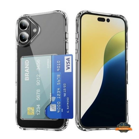 Xpression Phone Case For Apple iPhone 17 Acrylic TPU Clear Case Hold 2 Credit Card Slots, Slim Protective Wallet Cover Silicone Hybrid Cover, Clear