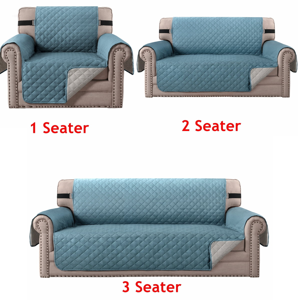 SHANNA Sofa Covers for 3 Cushion Couch, Water Repellent Reversible Quilted Sofa Slipcovers, Non Slip Sofa Covers 3 Seater, Furniture Protector for Pets Kids Dog Cat, Gray Blue,3-Seater