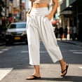 thumbnail image 2 of VBVC Women's Cotton Linen Pull-On Capri Pants , Casual Summer Wide Leg Trousers For Women , Ladies' Paper Bag Waist Pleated Pants with Pockets,Beige,S-2XL, 2 of 6