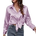 thumbnail image 2 of Camisa de manga larga de satén para mujer - Blusa de imitación de seda con ribete en contraste - Moda europea americana para el trabajo/vestir informal, 2 of 6