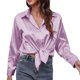 thumbnail image 2 of Camisa de manga larga de satén para mujer - Blusa de imitación de seda con ribete en contraste - Moda europea americana para el trabajo/vestir informal, 2 of 6