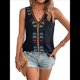 thumbnail image 1 of Camiseta Sin Mangas Informal con Cuello en V, Bordada y Estampado Gráfico para Mujer, Estilo Bohemio, con Dobladillo con Borlas. Negro S, 1 of 9