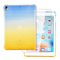iPad 10.2 Case with Tempered Glass Screen Protector, iPad 8th Gen 2020 / iPad 7th Gen 2019 Case, Dteck Lightweight Ultra Thin Gradient Clear Case Slim Fit Soft TPU Protective Cover, Blue/Yellow