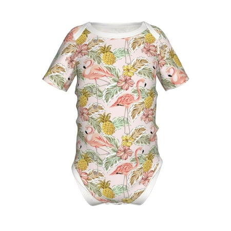 

Adobk Tropical Flamingo Pineapple Print Baby Climbing Clothes Jumpsuit Rompers Classic Rompers Child Short sleeve Bodysuits-12 Months