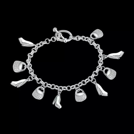 QQTDFG Hot Sale Fashion Jewelry 925 Silver Lovely Dangle Shoe Bag Women Bracelet HY108-default