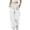 thumbnail image 2 of Xysaqa High Waisted Sweatpants Women Workout Gym Athletic Jogger Sweat Pants Womens Cuffed Bottom Baggy Lounge Pants with Pockets White L, 2 of 3